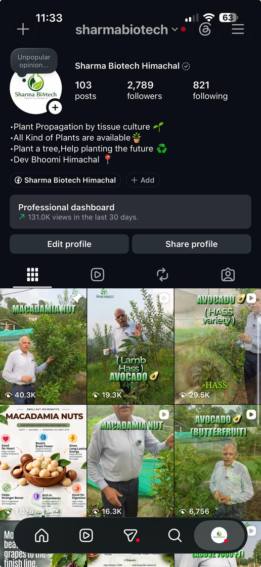 Later Instagram profile showing 2,789 followers and 103 posts