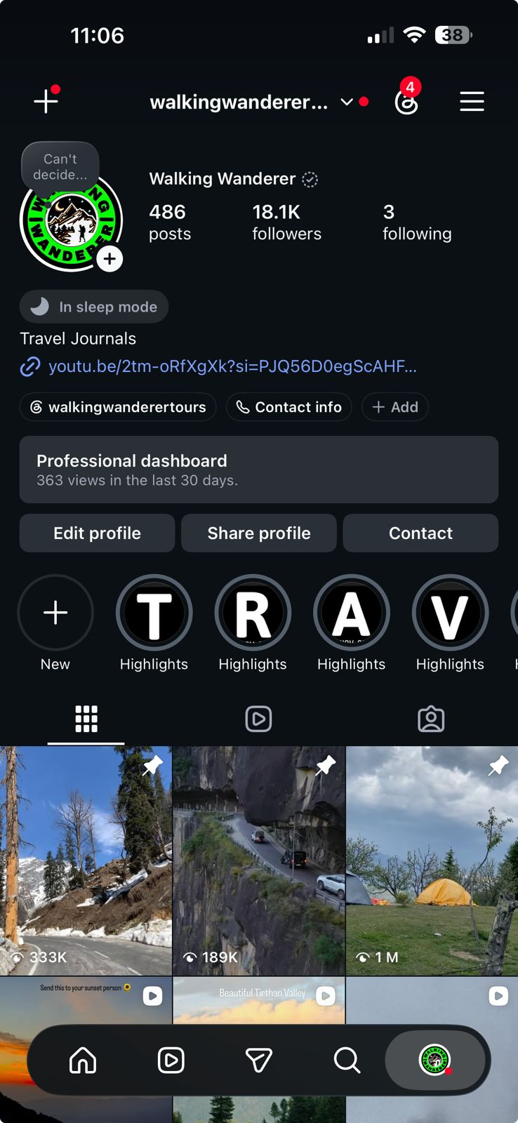 Walking Wanderer Instagram profile showing 18.1K followers